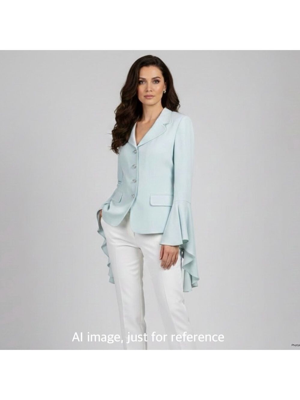 VINTAGE ESCADA SILK Light Blue Blazer Drapped Flared Sleeves Sz 40 NWT - READ